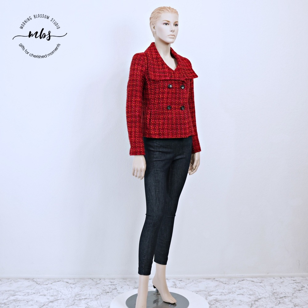 Talbots Wool Blend Tweed Double Breasted Blazer Red Women 2